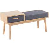 Telephone Bench with Drawer in Grey Fabric & Natural Wood